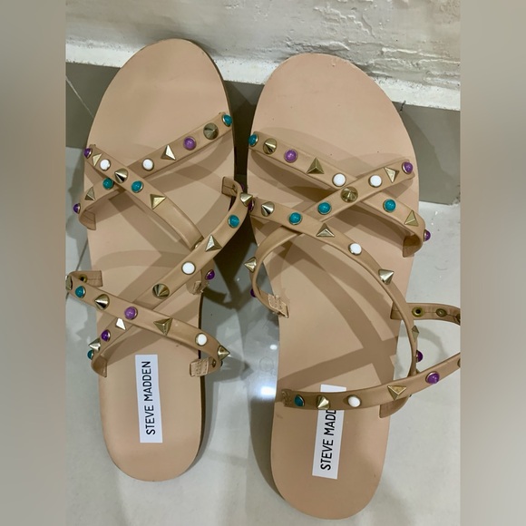 Steve Madden Shoes - Steve Madden Tan and Purple Sandals with Studded Straps